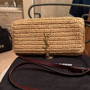 Saint Laurent Raffia Shoulder Bag with leather strap, previously owned